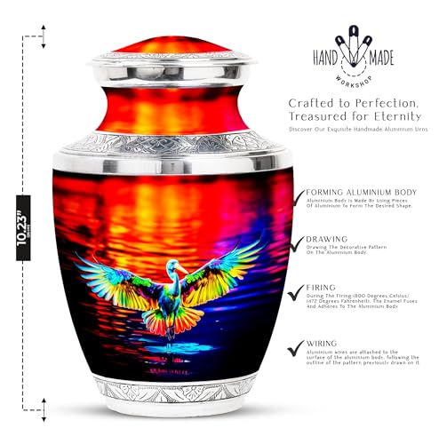 Image of Egret Urn Ashes Personalized - Burial Urn for Mom & Dad - Unique Cremation Urns for Women - Large Funeral Urn - Customized Urns for Human Ashes Adult Male - 10 Inch Large with Velvet Bag