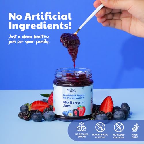 Image of Sweetmate Mix Berry Jam - 220g | No Added Sugar | 100% Pure Fruit Pulp & Healthy Fiber | No Preservatives, Colors & Artificial Flavors | Diabetic & Keto Friendly Jam (Pack of 3)