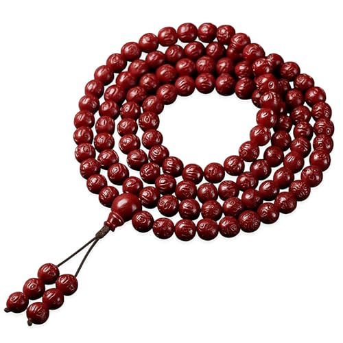 Lunarthos 天然朱 108 - ビーズ 仏教 数珠 ネックレス/ブレスレット 瞑想用 6mm/8mm/10mm サイズ ユニ, 8MM, シナバー, 宝石なし