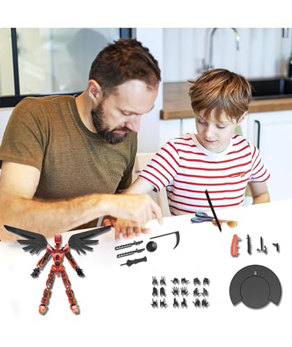 Image of NHCDFA Action Figure, Stick Titans, Stick Titan Portable and Easy to Use Model Toy Very High Degree of Freedom Multi Articular Mobile Robot Doll Desktop Decoration (() red)