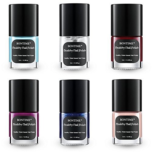 BONTIME Natural Nail Polish - Set of 6 Colors,Non-Toxic for Safe Manicure,90 Seconds Quick Dry & Easy Peel-off Water Based Nail Polish,0.18 fl.oz