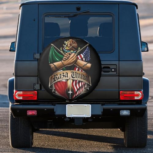 Image of Mexican American Flag Eagle Spare Tire Cover Weatherproof Wheel Protectors Dust-Proof Sun Protection Wheel Tire Covers Universal Fit for Truck SUV RV Camper Trailer Car Accessories 15 inch
