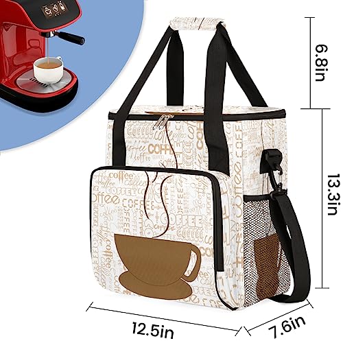 Image of Coffee Cup Coffee Maker Carring Bag Coffee Texts Travel Carrying Storage Tote Bag Compatible with Keurig K-Mini or K-Mini Plus Portable Single Serve Coffee Brewer Case with Pockets for K-cup Pods