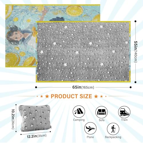 Manta cómoda para sofá transpirable con estampado anime y limón fresco 5