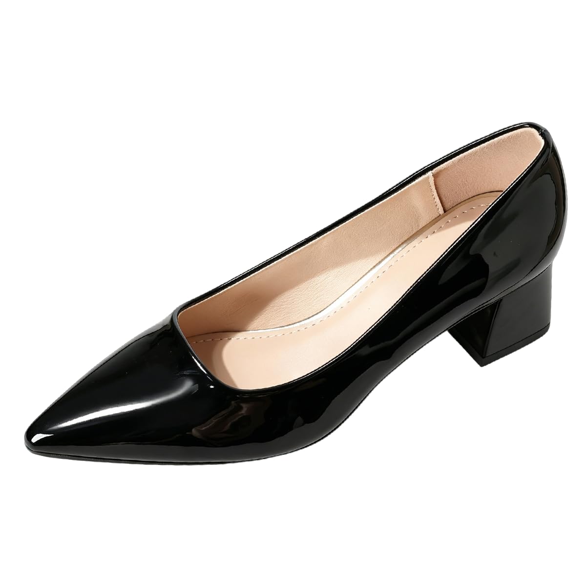 Tacchi a Blocco in Pelle Verniciata Slip-on da Donna décolleté a Punta con Tacco Medio Largo per Quotidiano Casual & Affari