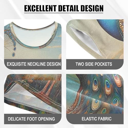 ALAZA Peacock Artwork Bird Pajamas Set Short Sleeve Cotton Sleepwear Summer Pjs 2 Piece 5-14Y4