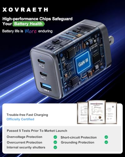 Image of Super Fast 65W GaN USB-C 3-Port Foldable Charger for Samsung S26 Ultra /S26 /S26+ /S25 Ultra /S25 /S24 Ultra /S24 /S23 Ultra /S22 Ultra, iPhone 17 /16 /15 /14 /13 /12, MacBook Pro /Air & iPad Pro(Silver Gray)