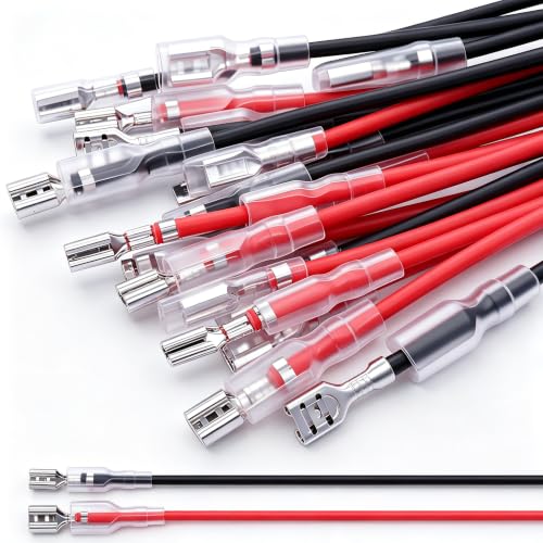Terminales de crimpado hembra Twidec de 2,8 y 4,8 mm con alambre rojo y fundas aislantes