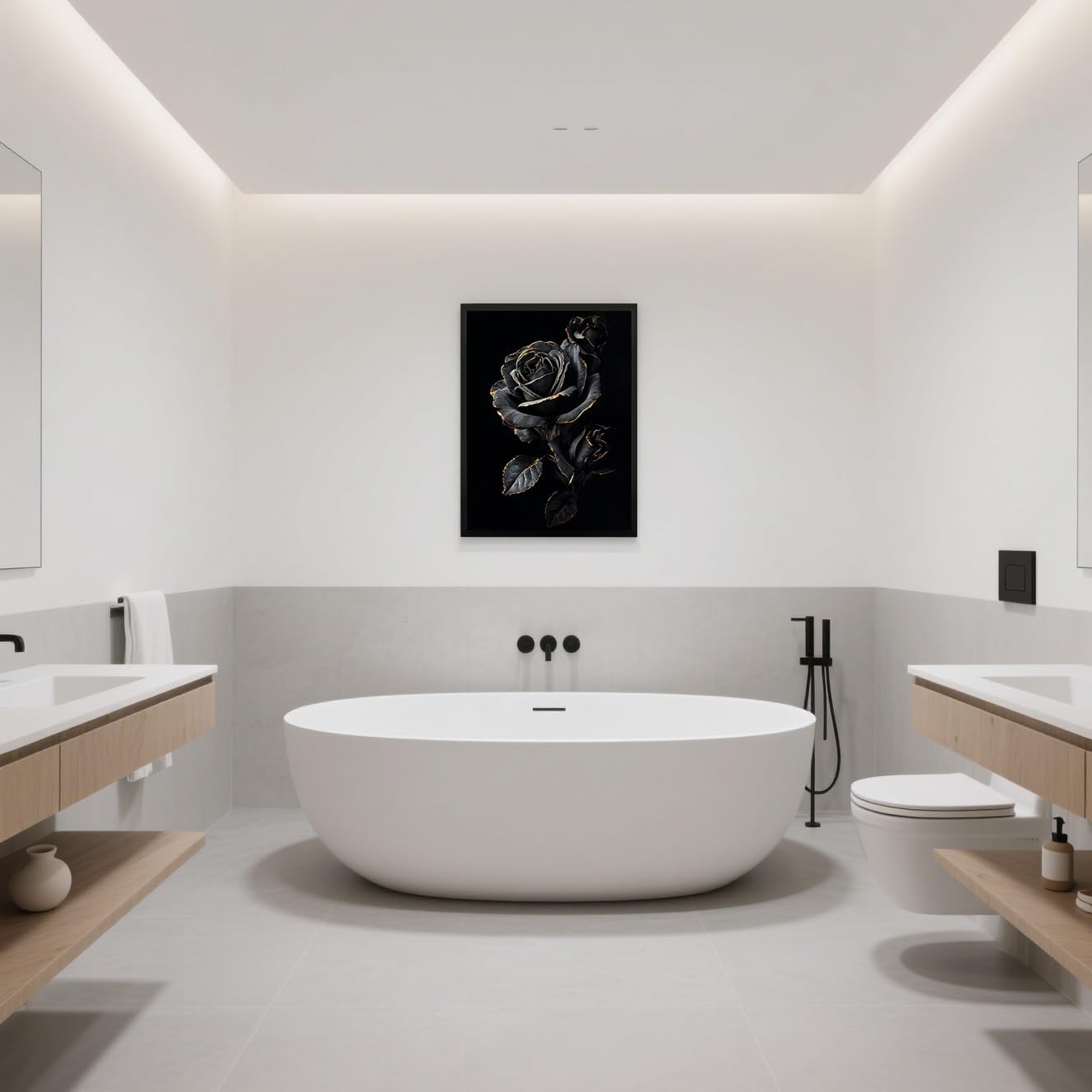 Canvas Bathroom Wall Art Prints Black Framed Wall Art Decor Black Gold Flowers Wall Art Decor Artwork for Walls Wall Pictures for Bathroom Botanical Hallway Over Bed Wall Art Decorations 16x20 Inchs