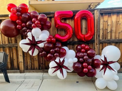 Image of 3pcs 26inch 3D wine red (Burgundy) Explosion Star foil balloon, wine red Foil Cone Star burst Balloons for Birthday Wedding New Year Party Event