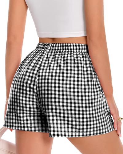Image of Women Boxer Shorts Summer Gingham Pj Casual Plaid Bottoms with Pocket