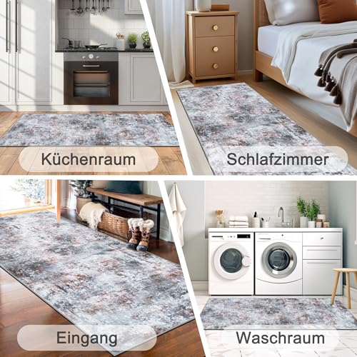 Capslpad Abstrakter Teppich Läufer Flur 80x200cm Waschbar, Rot-grau – Ansicht 5