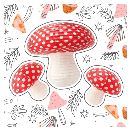 Lanterne papier champignon 30 cm et XS lot de 3 suspensions rouge - 3
