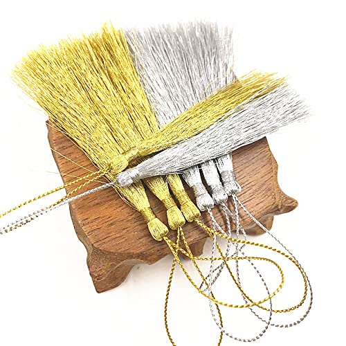 QUNINE 50 Pz 8mm Nappa in Filo d'oro e Argento Accessori per Gioielli Fai da Te Decorazione Regalo Nappa/Segnalibro/Abbigliamento/Nappa per Tende-13cm,Argento (Oro 13cm)