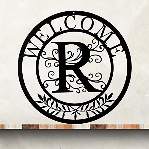 CINPIUK Initial Welcome Sign, 12 Inch Metal Monogrammed Sign Farmhouse Front Door Porch Sign Wall...