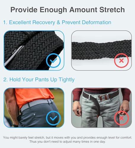 CHAOREN Blue Belt for Men - Mens Casual Woven Stretch Golf Belts 1 3/8" - For Golf Pants Casual Shorts Jeans4