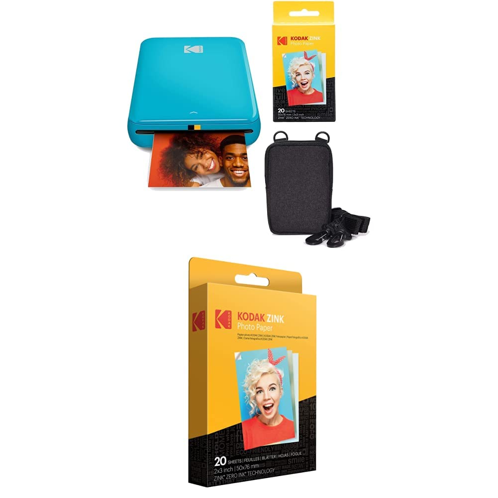 KODAK Step Stampante fotografica wireless portatile con tecnologia ZINK Zero Ink (Blu) Pacchetto viaggio & ZINK - Carta fotografica, Formato 2"x3", Confezione da 20 fogli