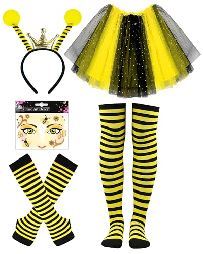 Hikkcos 5 PCS Halloween Bee Costume for Girls Yellow Bee Antenna Headband for Animals Honeybee Costume Theme Party Favors Supplies