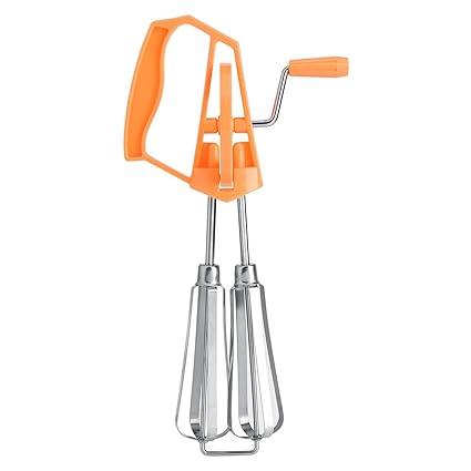 Manual Hand Mixer, Widely Used Egg Beater Stainless Steel Hand Crank Time Saving for Kitchen (Orange)