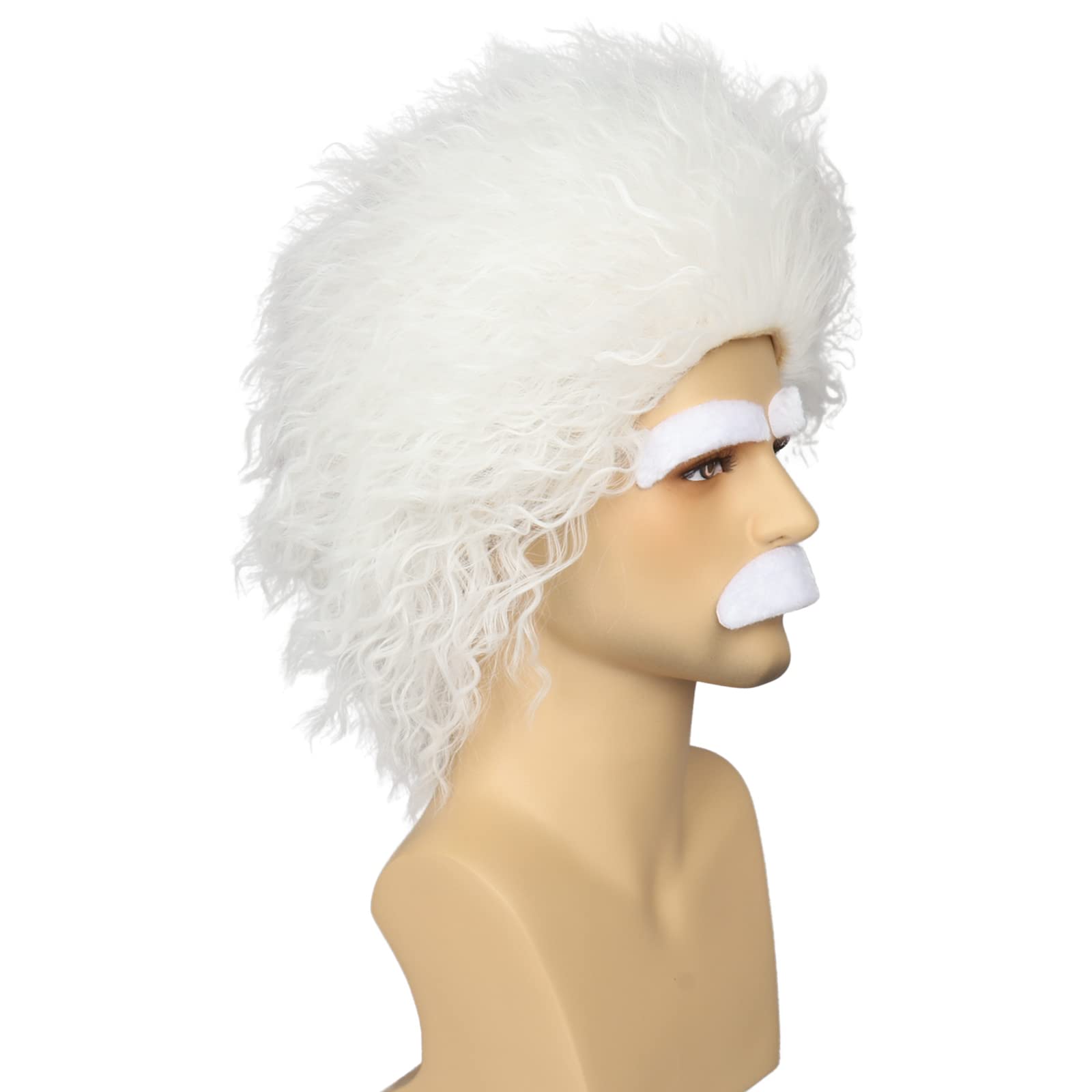 Yan Dream Mad Scientist Wig Mens Short White Crazy Wig Moustache Eyebrows Men Halloween Cosplay Wig