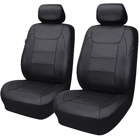 Flying Banner car seat Covers Protects Water Proof Faux Leather Carbon Fiber Fronts Solid Black (Solid Black, Front Pair)
