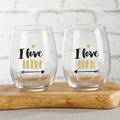 Kate Aspen I Love Him and Her Wine Glass Set #TOP23