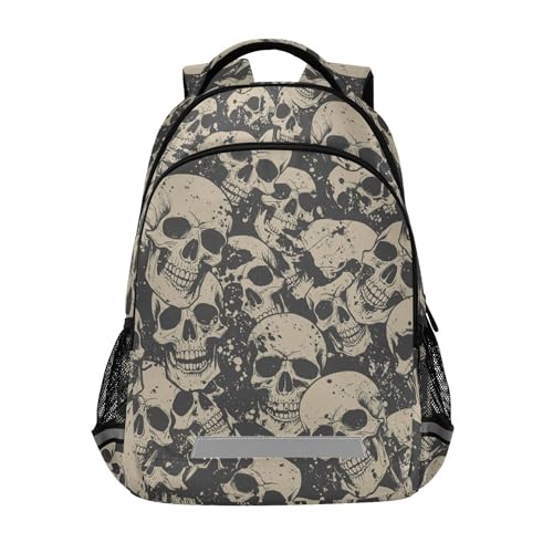 Mnsruu Laptop Backpack with Chest Strap, Gothic Grunge Skulls School Backpack, Travel Hiking Backpack for Boys Girls Teen Adult, Rucksack, Knapsack