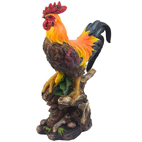 Classic Proud Rooster Statue On Old-Fashioned Wagon Wheel With Sunflower Accents For Rustic Country Kitchen Decor Sculptures As Farm Animal Gifts For Farmers #TOP3