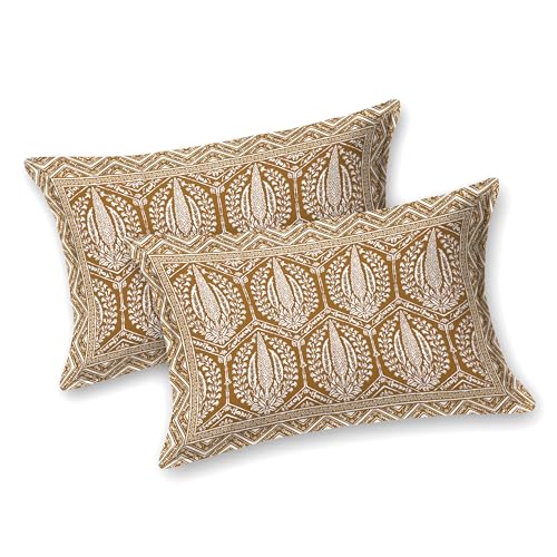 Image of BLOCKS OF INDIA Hand Block Printed 200 TC Cotton Super King Size Bedsheet (Brown Pine Tree)