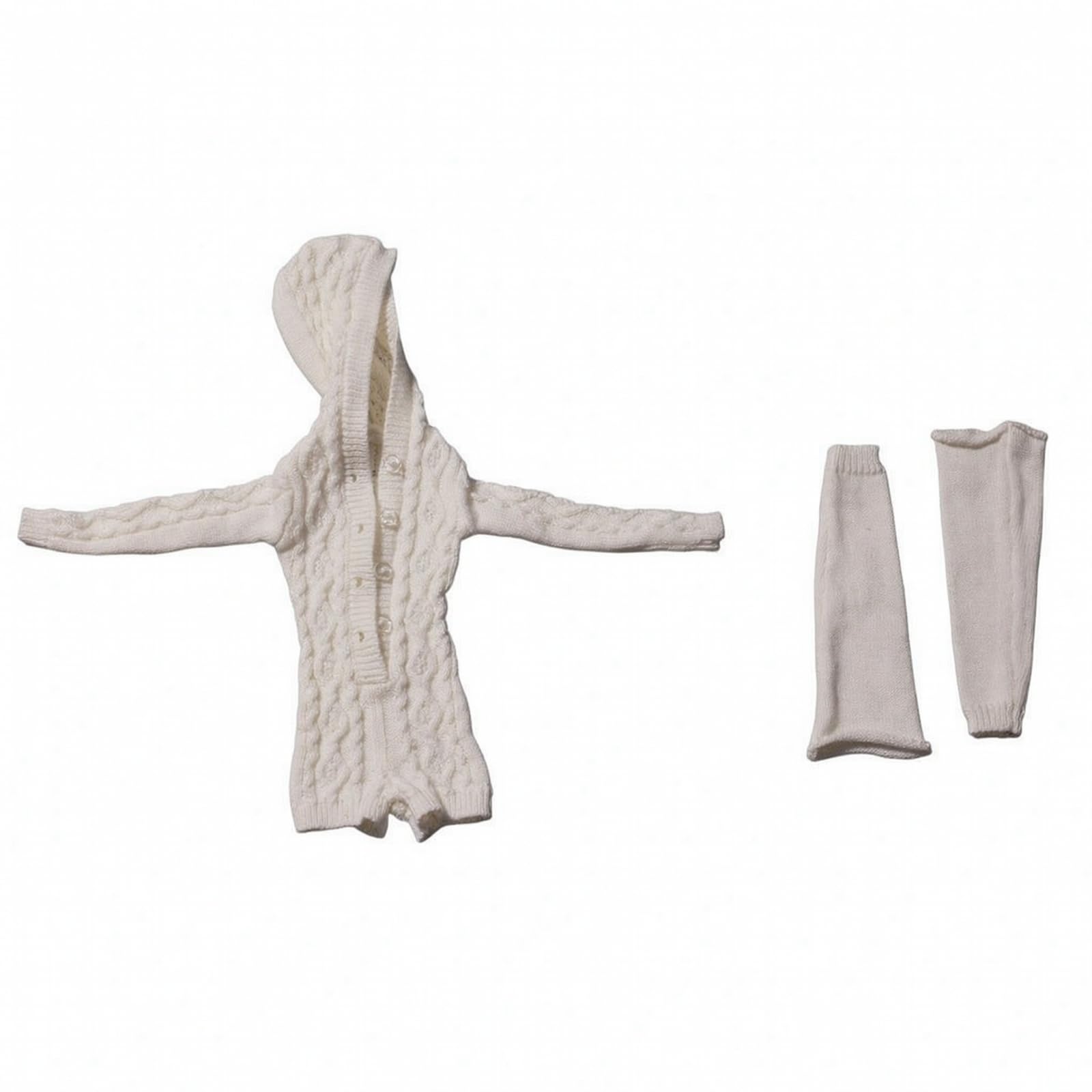 weich Puppenstrickjacke mit Beinstulpen | Elastische Rippenstruktur, Gestrickt, Gestricktes Puppenkleid, für Puppenvitrine, Weiß, Kd4-056 Set