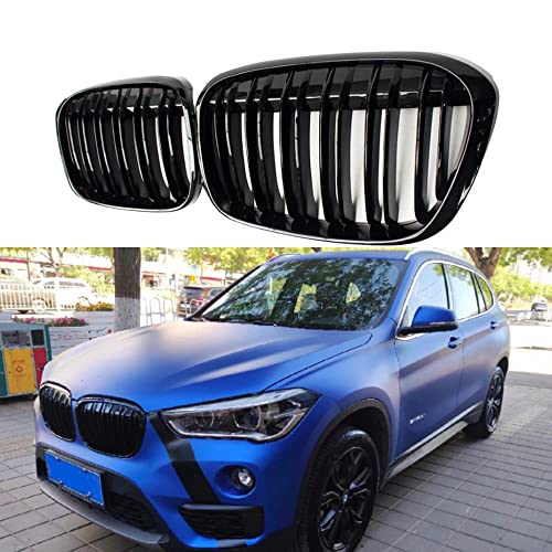 Grille De Calandre De Pare-Chocs Avant De Voiture pour BMW X1 F48 F49 2016-2020 XDrive Double Line M, Paire de Calandres Avant Sport Radiateur Noir Remplacement Calandre Voiture Accessoires Cover