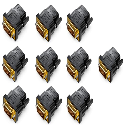 Image of DVI to HDMI Adapter, DVI 24+1 Male to HDMI Female High Speed Adapter Converter Gold Plated Support 1080P for HDTV, Plasma, DVD, Projector, Computer (Black) (Pack of 10)