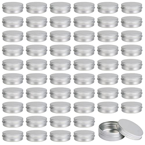 Moretoes 60 Pack Tins 2Oz Metal Round Tins Aluminum Tin Cans Containers with Screw Lid for Lotion Bars Balms Salve Spices or Beard Balm