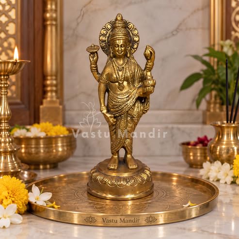 Image of Brass Dhanvantri Idol, Vastu Remedy for Health & Healing (19 cm, 1.1 kg)