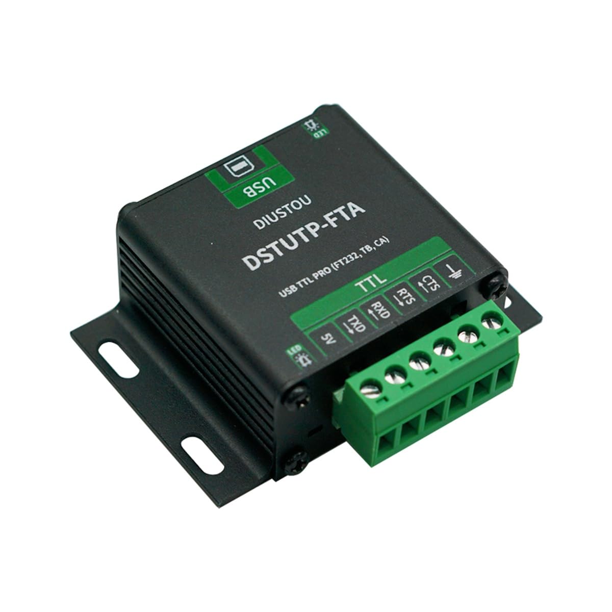 Convertidor serie industrial USB a TTL PRO – Chipset FT232, escudo de aleación de aluminio, aislamiento de señal bidireccional, USB-B y terminal de 5,08 mm, estabilidad de grado industrial