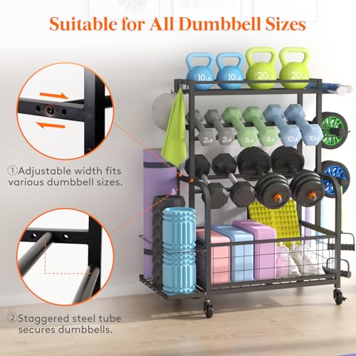 Lifewit Weight Rack for Home Gym, Dumbbell Rack, Kettlebell Rack, Yoga Mat Holder, Home Gym Storage with Wheels for Strength Training, Yoga Equipments, All in One Gym for Home, Garage, Medium Size - Image 2