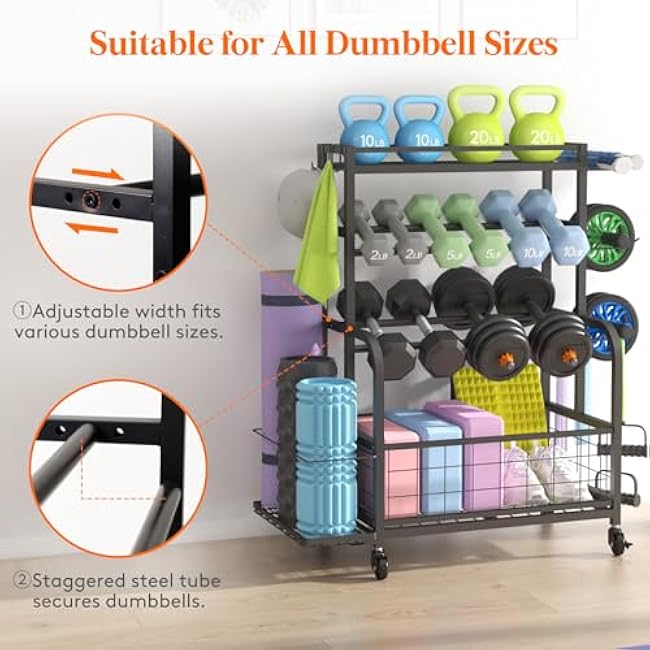 Lifewit Weight Rack for Home Gym, Dumbbell Rack, Kettlebell Rack, Yoga Mat Holder, Home Gym Storage with Wheels for Strength Training