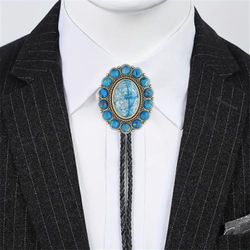Image of GelConnie Bolo Tie for Men Women Western Cowboy Turquoise Leather Necktie | Natural Stone Bolo Tie Necklace for Women Rodeo Cowboy Leather Necktie Native American Western Cowgirl Ties Adjustable Cord