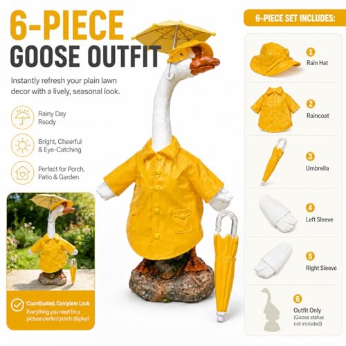 GOOGO Porch Goose Raincoat Costume, Straw Material, Easy to Wear, Outdoor Decor for Garden and Yard, Orange, 19.7 x 13 Inches