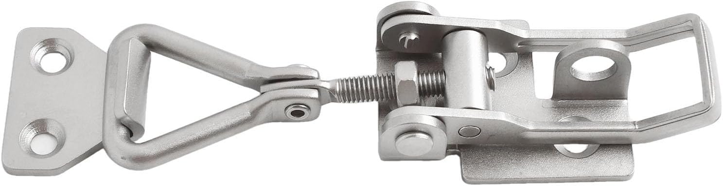 Steel Lever Lock Hasp, Self-Locking Adjustable Latch 67-80mm, Resistant Polished Security Bolt Cabinet Door Box Case, Silver