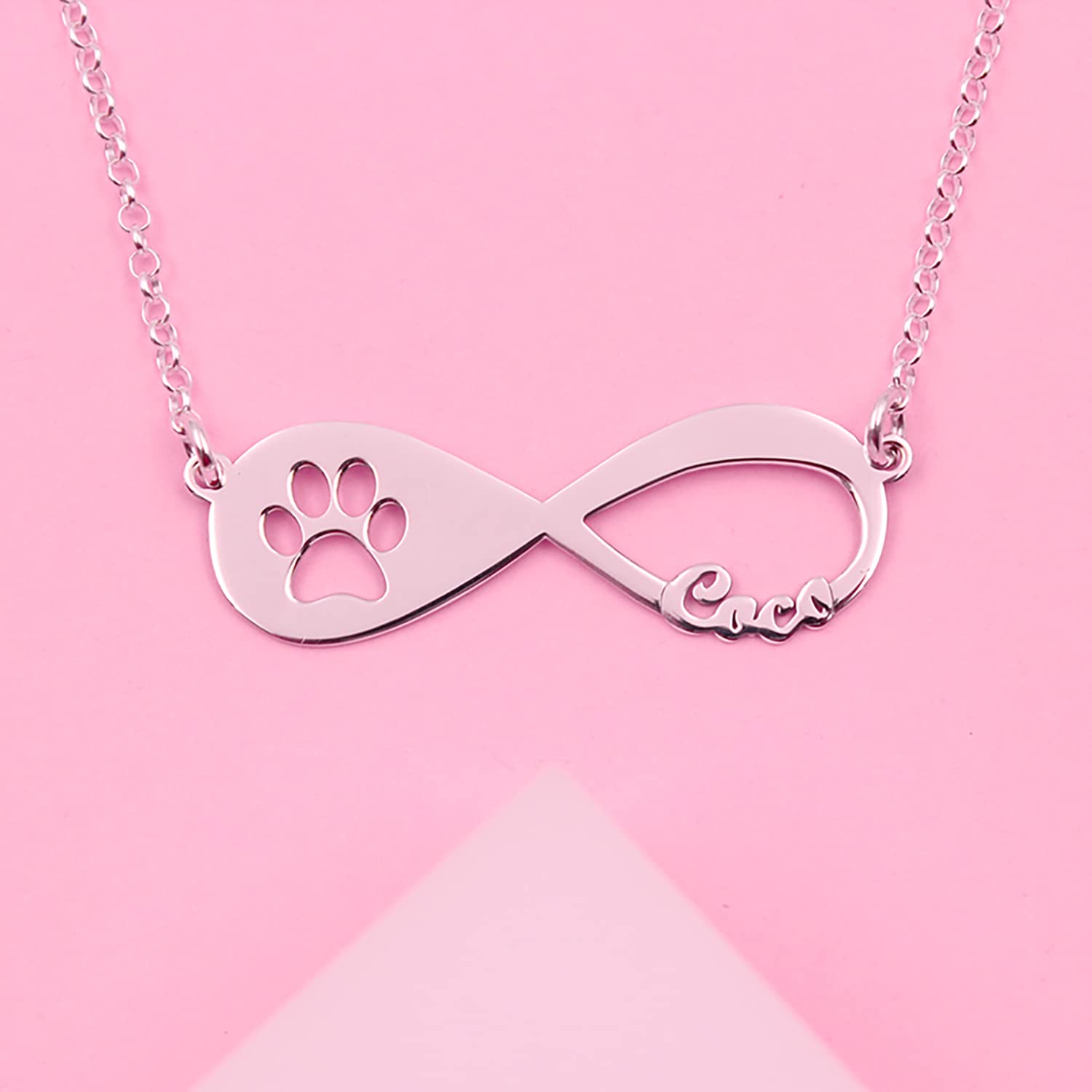 Collar Infinito Plata Personalizado con Nombre y Huella de Perro - Colgante con Pisada de Mascota para Niña Mujer Pareja Amiga