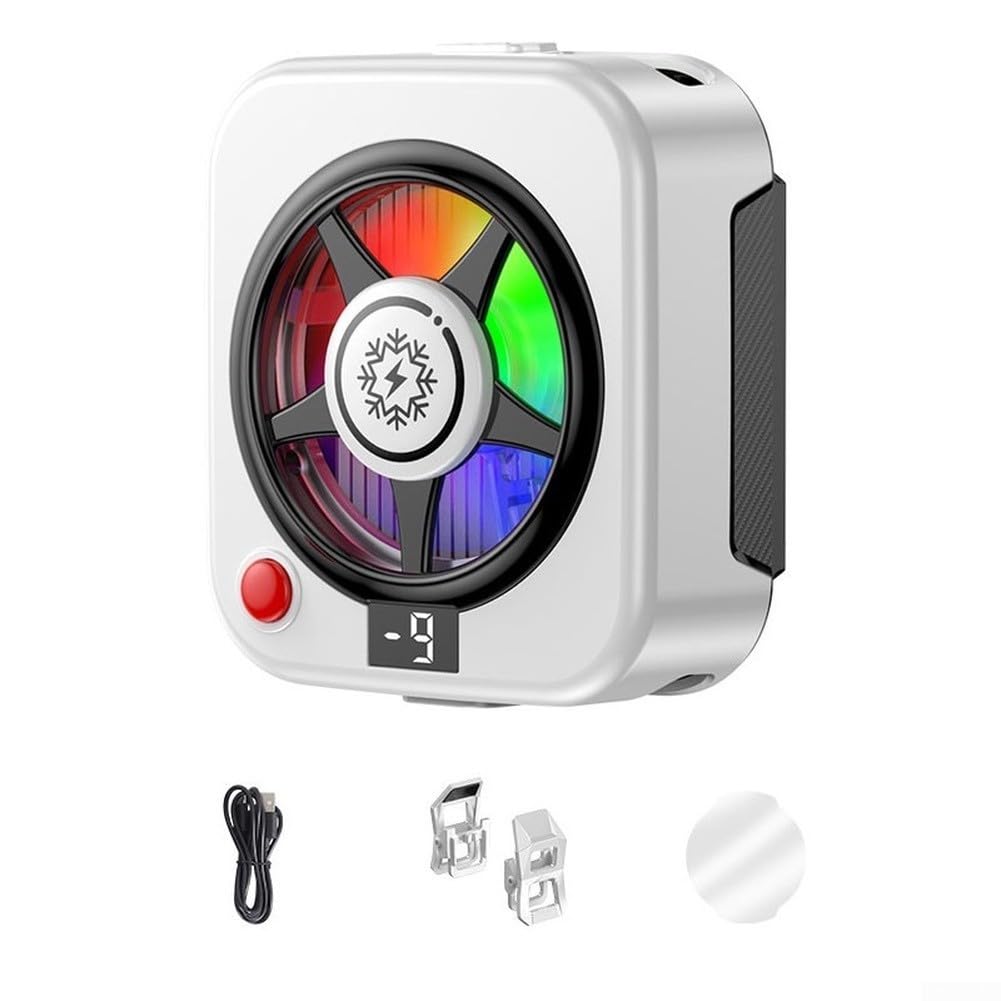 Magnetischer Handy-Kühler mit intelligenter Temperaturregelung und RGB-Beleuchtung, Lüfter mit 9 Modi für Gaming-Smartphones mit Clip auf der Rückseite (A)
