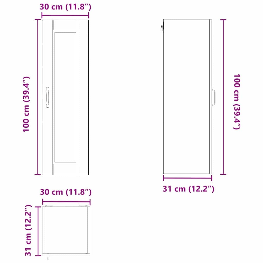 vidaXL Armadietto a Muro Porto Bianco 30 x 31 x 100 cm, Armadio Cucina Moderno, in Legno Resistente, Montato a Parete, Design Compatto, organizzazione Funzionale