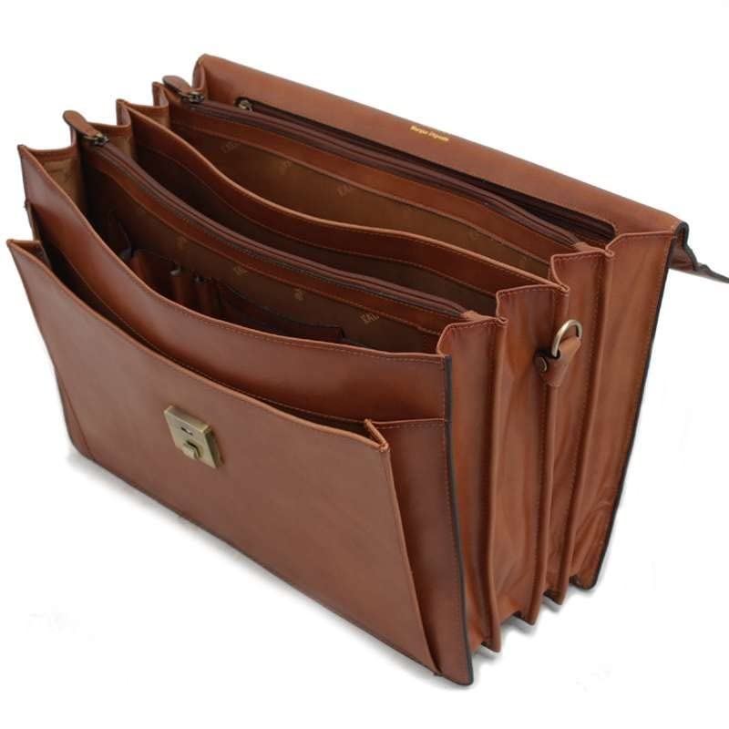 Katana - Cartable 4 soufflets en cuir de vachette - Marron