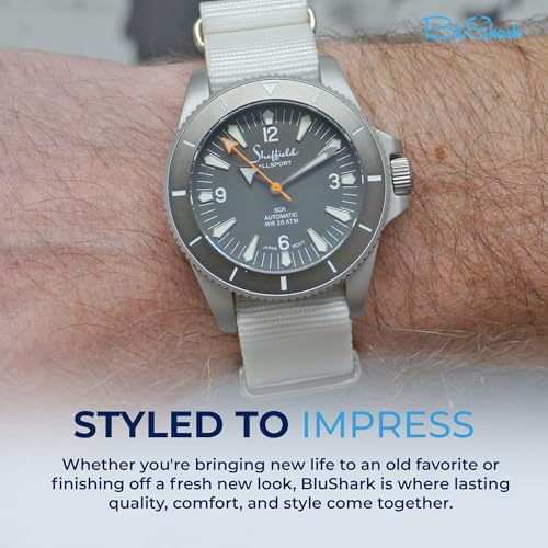 Image of BluShark - Original Collection Military-Style Waterproof Watch Strap, Fits All Timepiece Brands, Durable Nylon Wristwatch Accessories with Stainless Steel Buckle - 18mm, 20mm, 22mm & 24mm Watch Bands