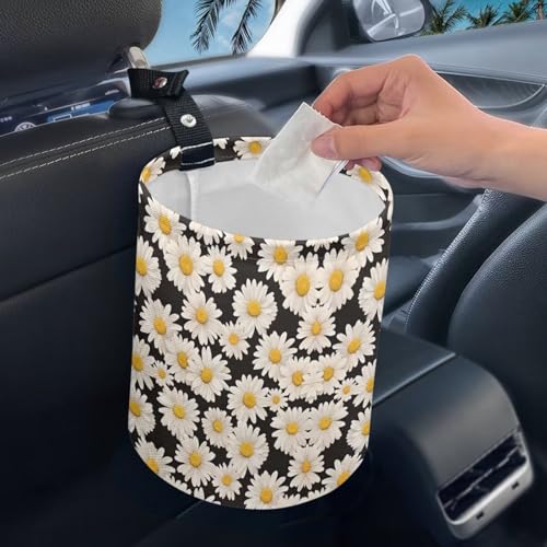 Image of White Daisy Florals Car Trash Storage Box Multifunctional Garbage Bags for Car, Office, Home, Travel Camping Accessories, Keep Tidy