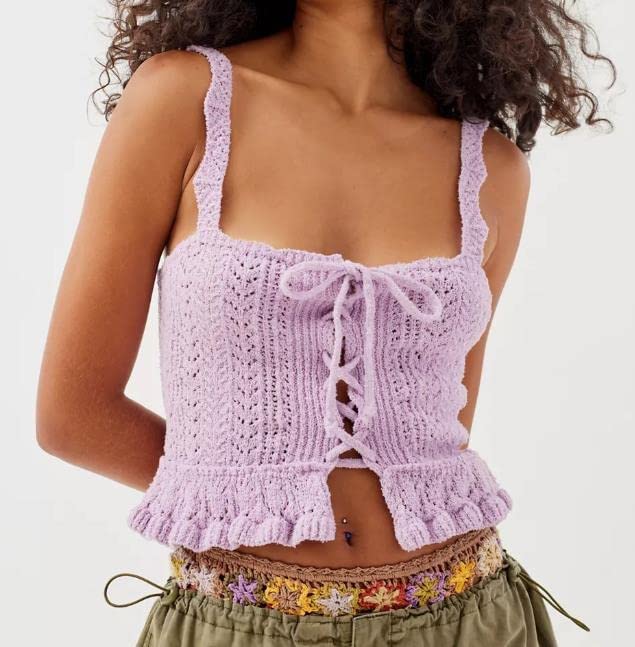 Image of HengShunRui Women Sleeveless Knit Vest Button Down Crochet Sweater Tank Top