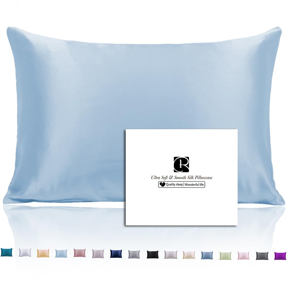 Ravmix Silk Pillowcase for Hair and Skin 21Momme Both Sides Mulberry Silk Pillow Case with Hidden Zipper, 1PCS, 50×66CM, Light Blue — image 1