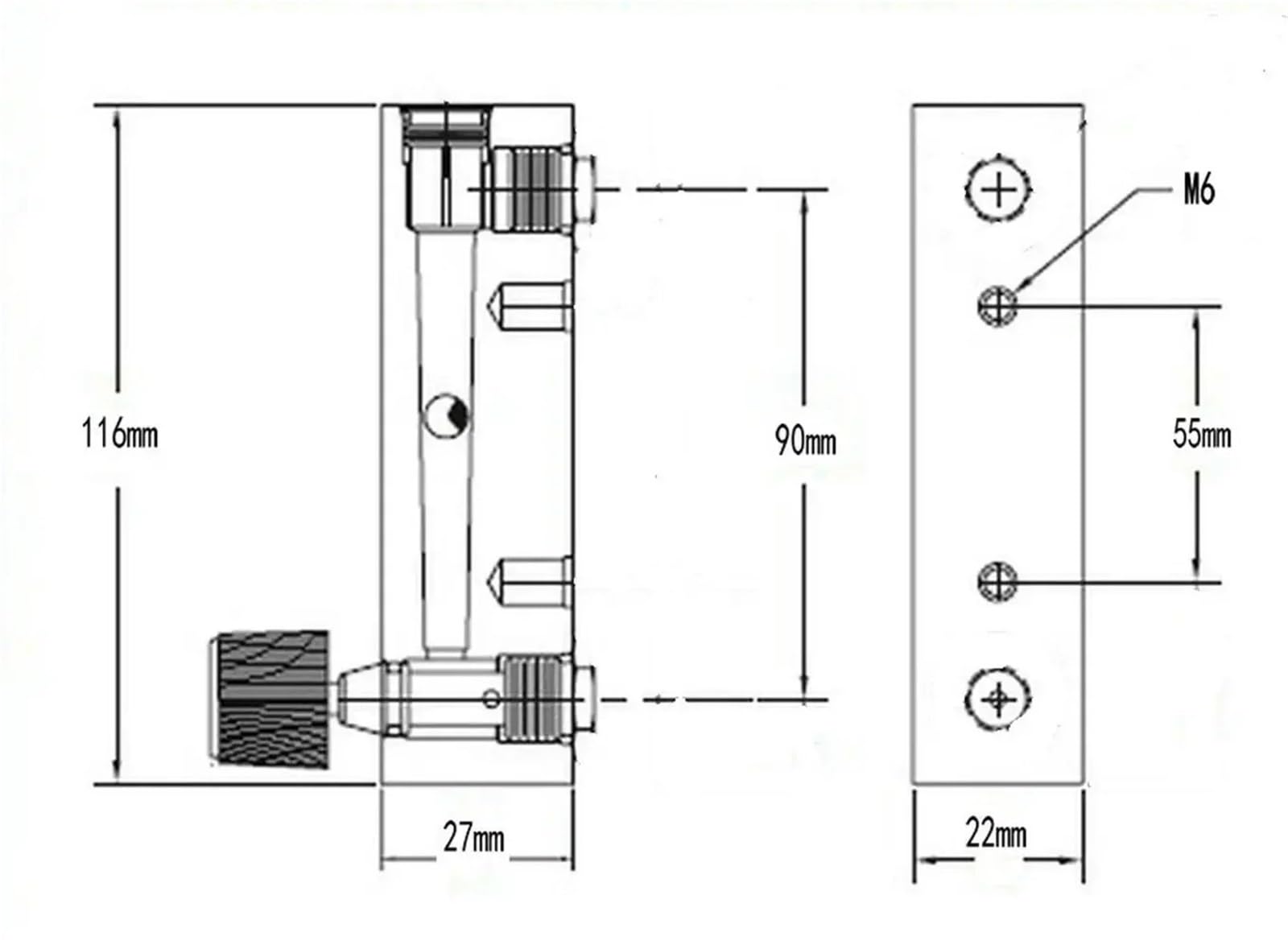 Medidor de flujo acrílico, rotámetro argón, panel ajustable, 6 mm diámetro exterior, ajuste a presión, LZM-8M, varios LPM (2-20 LPM)(0.1 1LPM)