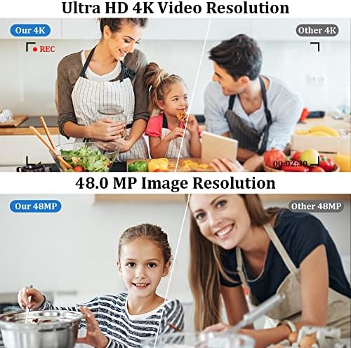 Digital Camera Auto Focus 48MP 4K Camera with 32GB SD Card 16X Digital Zoom Compact Camera (2 Batteries) Black